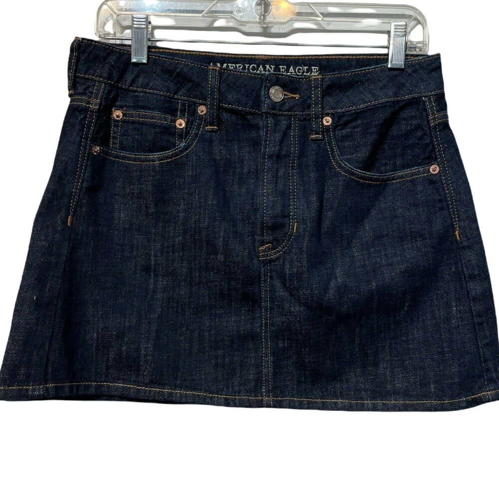 American Eagle Blue Hi Rise Festival Mini Jean Skirt Size 6